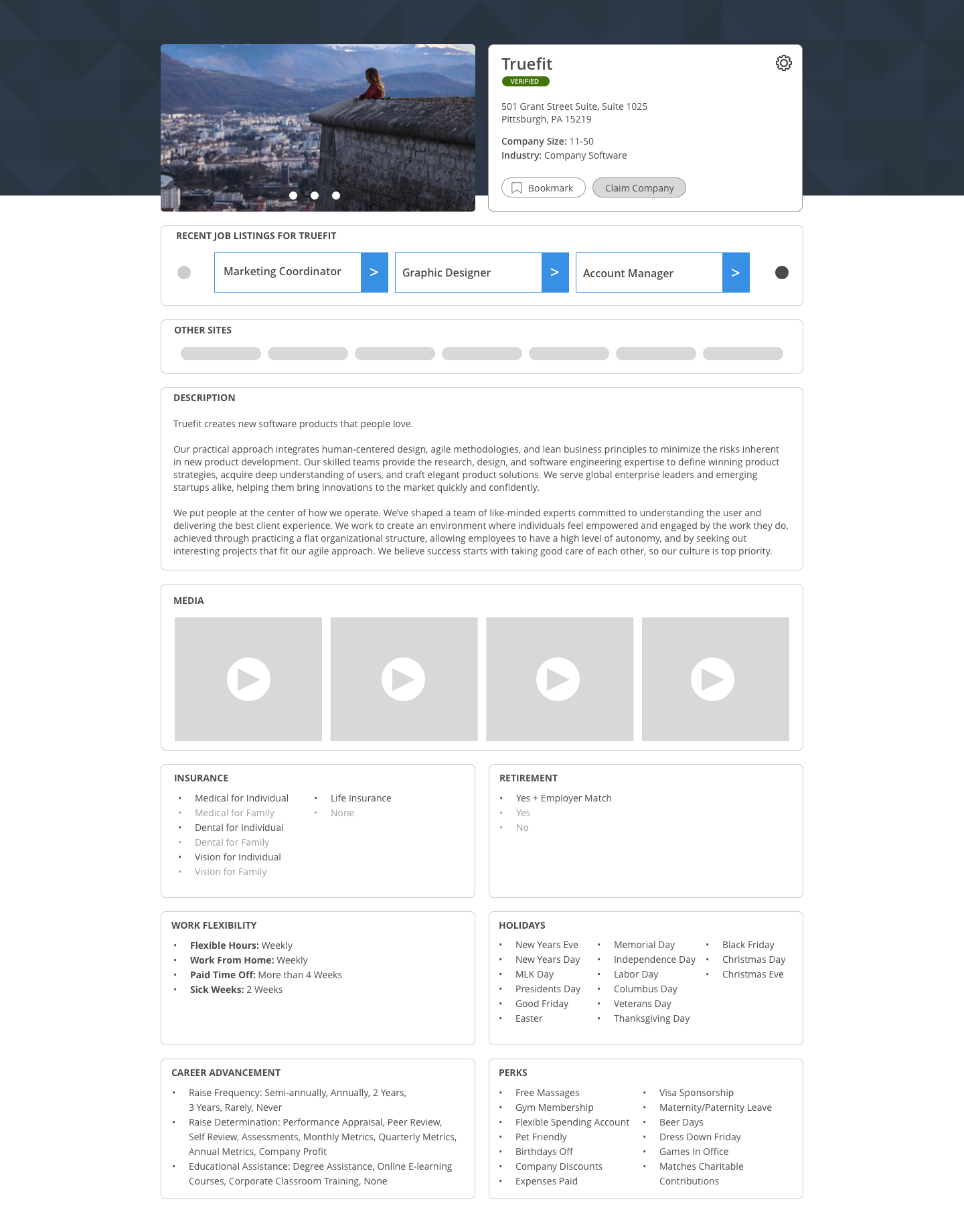 Imagine Careers company page design mockup